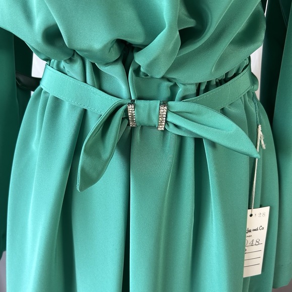 NWT Vintage 80s Henry Lee Emerald Green Draped Midi Dress Size 12 Made In USA - Picture 11 of 14